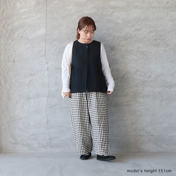 blue willow ブルーウィロウ ギンガムチェックタックバルーンパンツ