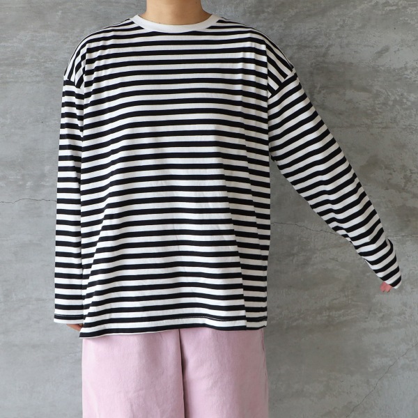 SETTEN セッテン ソフト天竺ボーダー長袖プルオーバー【1.0cm