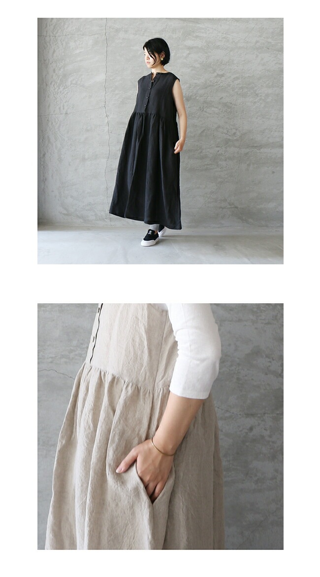 ambience tote ベルギーリネン ノースリーブ 2wayワンピース 