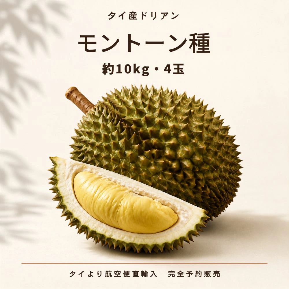 【メーカー直送】【予約販売】タイ産 生ドリアン モントーン種 約10kg 3~4玉 タイ全土産 旬の空輸直輸入 常温配送
