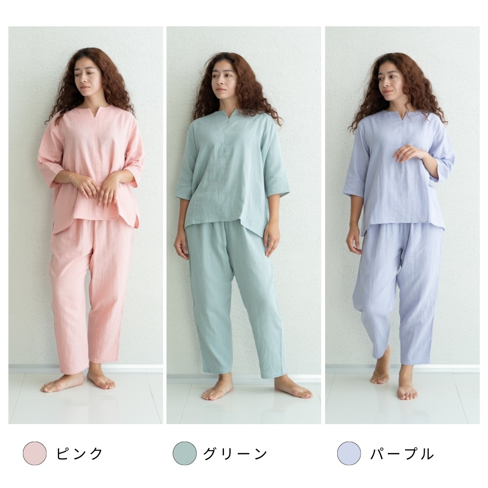 着る保湿クリーム 2025春夏 Wガーゼ 7分袖かぶりキーネックスリーピングウェア 筒型ブーケラッピングタイプ レディー