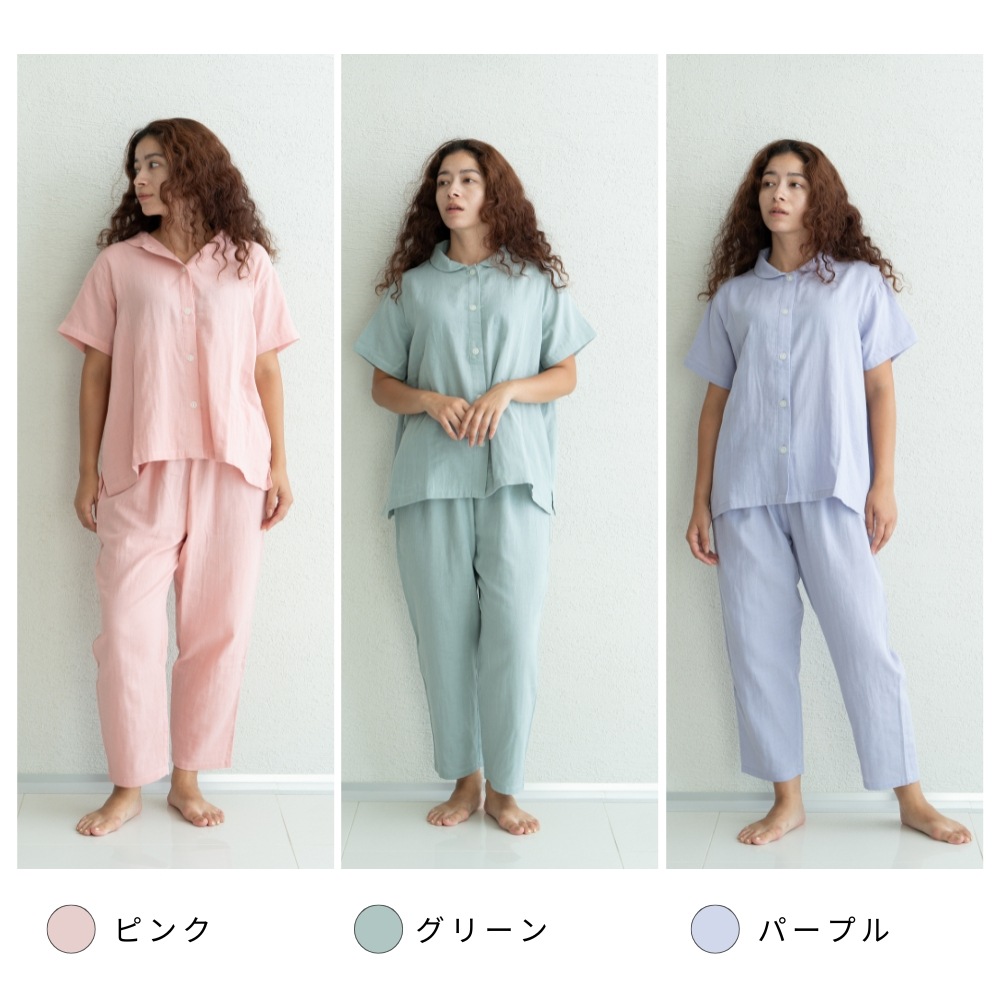 着る保湿クリーム 2025春夏 Wガーゼ 5分袖前開き丸襟ネックスリーピングウェア 筒型ブーケラッピングタイプ レディー