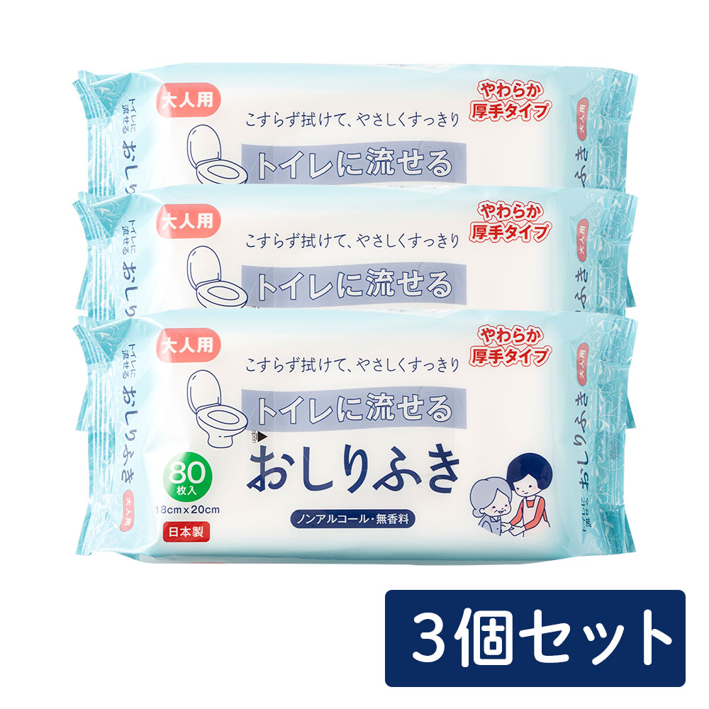 アメジスト 大人用トイレに流せるおしりふき 80枚入 3個セット 大衛