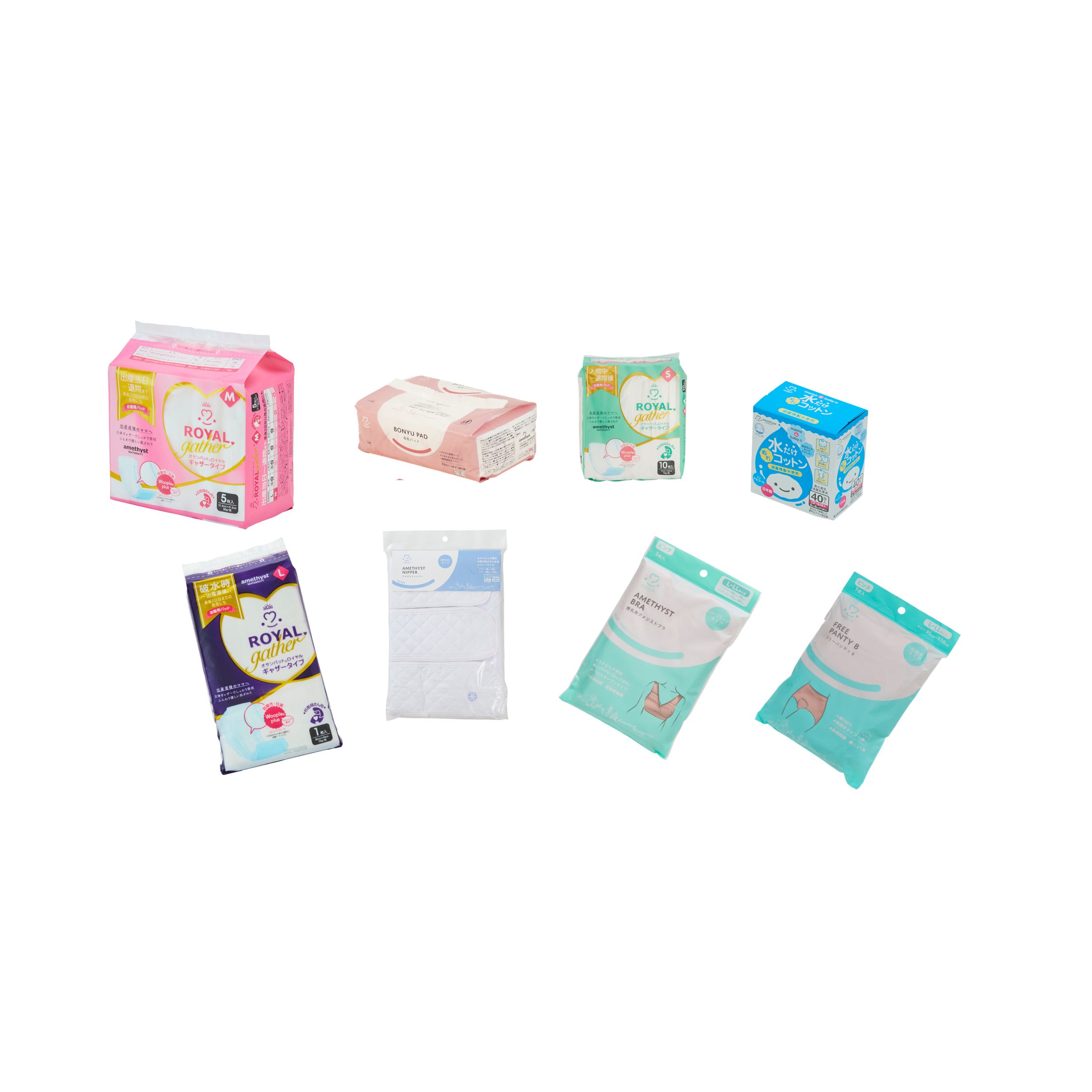 アメジスト出産準備セット ピンク L アメジスト ｜ お産セット 出産 準備 お産パッド 産褥ショーツ 授乳ブラ 水コットン 産後ニッパー 伸縮腹帯 母乳パッド