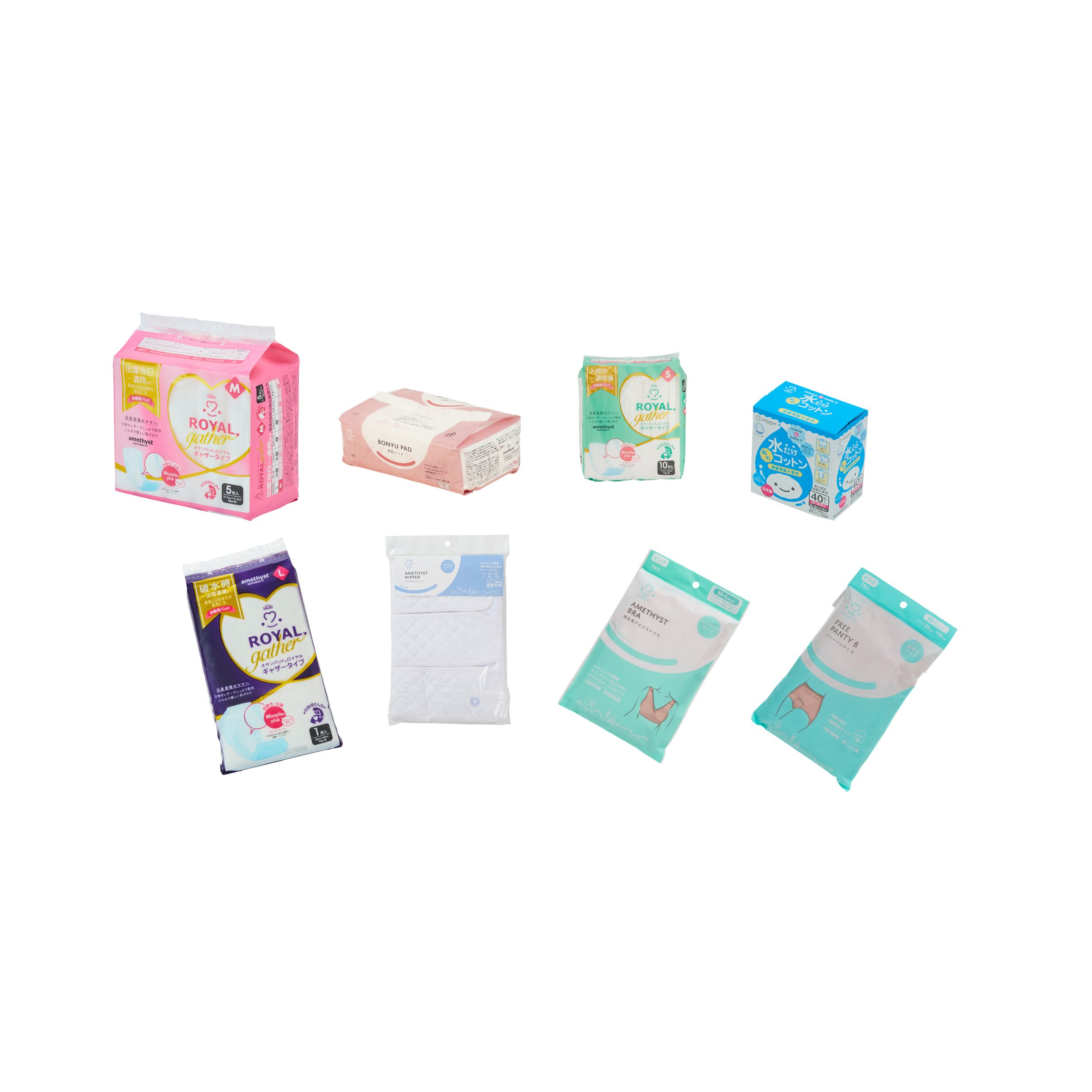 アメジスト出産準備セット ピンク M アメジスト ｜ お産セット 出産 準備 お産パッド 産褥ショーツ 授乳ブラ 水コットン 産後ニッパー 伸縮腹帯 母乳パッド