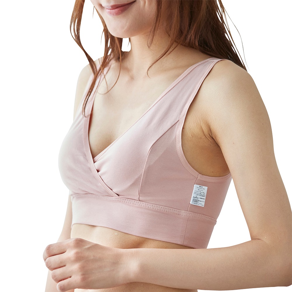 授乳用アメジストブラ L-LLサイズ ピンク ｜ ※ネコポス対応2 ※送料無料   授乳ブラ ハーフトップ 授乳用 ブラジャー L LL 出産準備 伸縮性 授乳 就寝用 ブラジャー クロスオープン ストレッチ生地 就寝用 ノンワイヤー 大衛