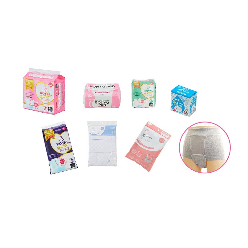 アメジスト出産準備セット グレー M アメジスト ｜ お産セット 出産 準備 お産パッド 産褥ショーツ 授乳ブラ 水コットン 産後ニッパー 伸縮腹帯 母乳パッド