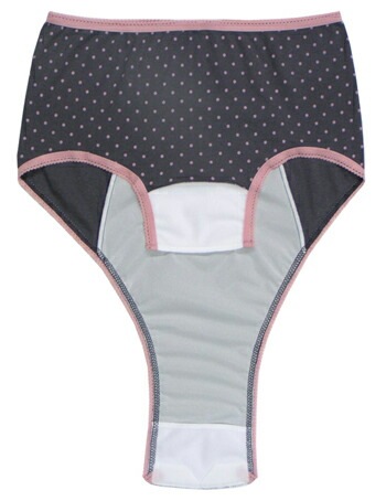 産褥ショーツ（水玉グレー）　Ｍ-Ｌ ｜ ※ネコポス対応２　※送料無料　日本製　日本アトピー協会推薦品　アトピアン加工（抗菌・防臭効果）