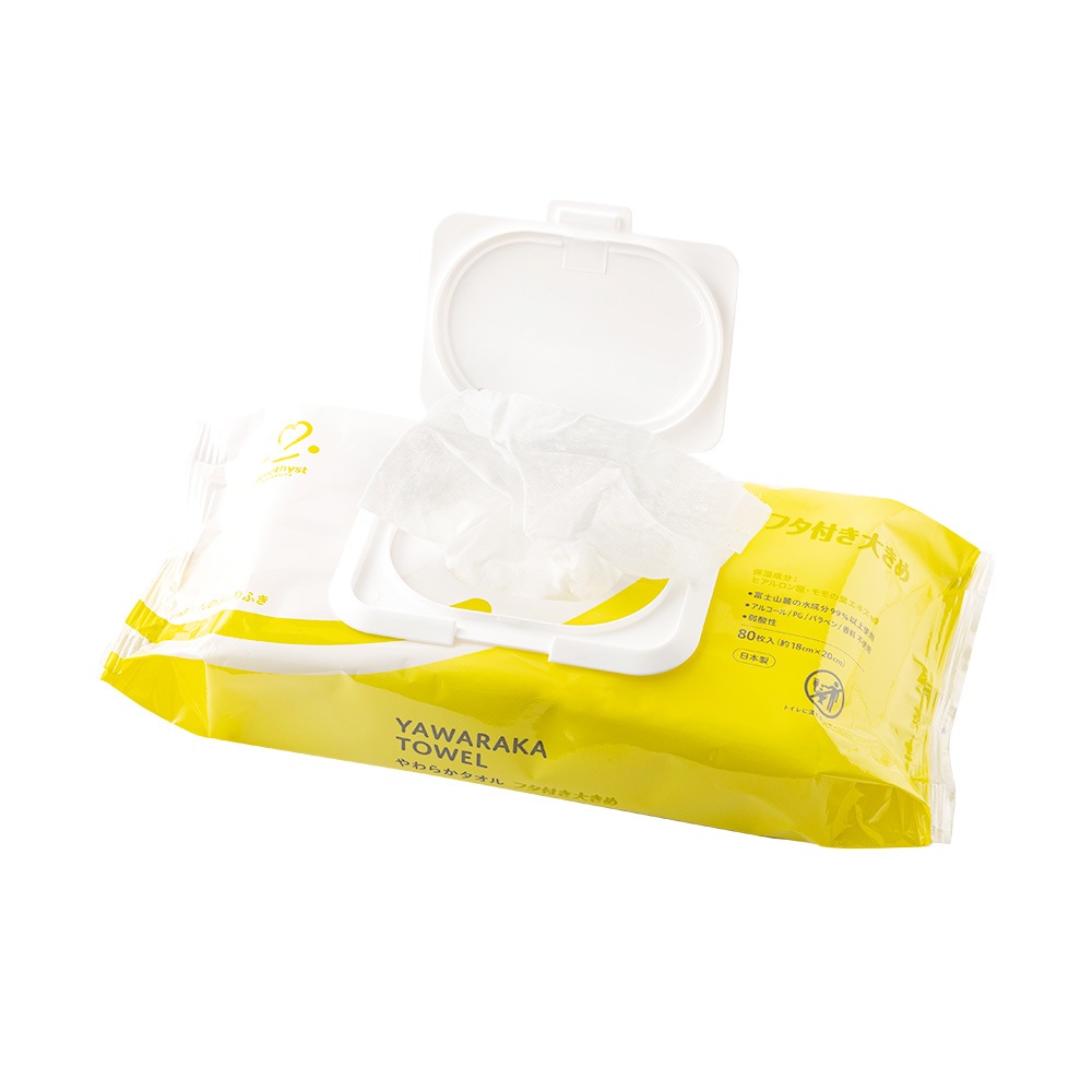 やわらかタオル80枚入ふた付おしりふき10個 ｜ 水99％ パラベンフリー PGフリー 日本製 ※送料無料