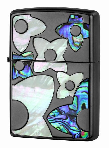 Zippo Lucky Cat Shell Inlay Black Pink Lighter Regular Japan