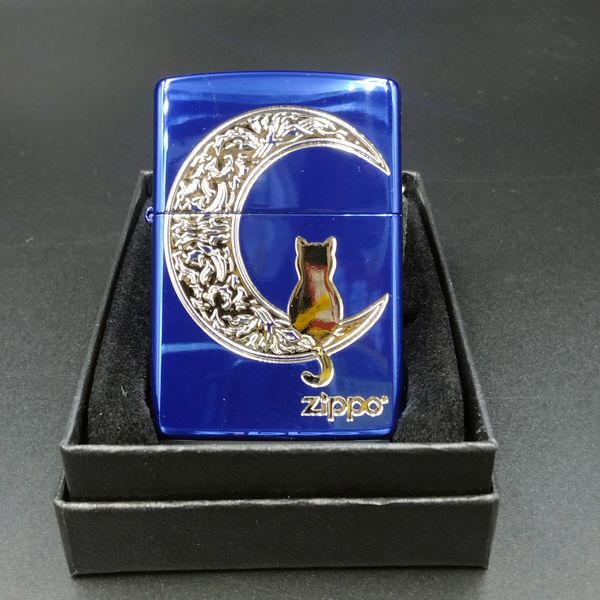 ZIPPO CAT&THE MOON BL ���å��󥰥˥å��뺹��������֥롼�ž夲 ���åݡ�