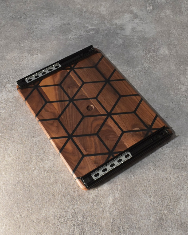 【訳あり傷あり33番】シェルコン50天板レール付き HARIGANE BLACK シェルフコンテナ 三脚天板 ウォールナット&レジン※生産予定未定