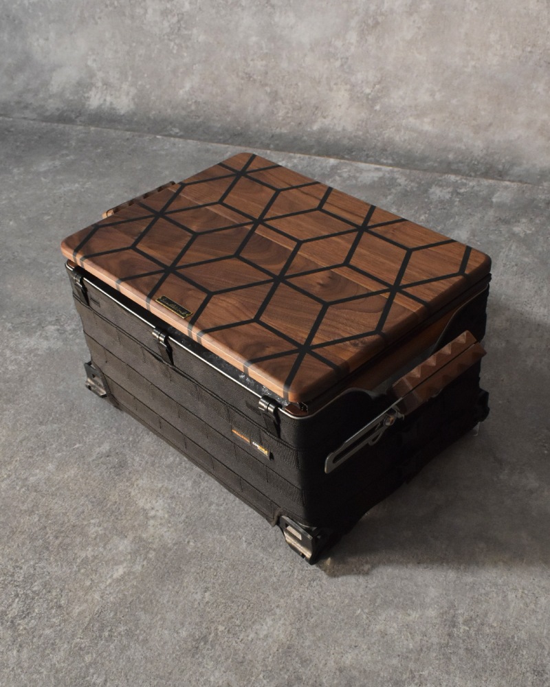 【訳あり傷あり33番】シェルコン50天板レール付き HARIGANE BLACK シェルフコンテナ 三脚天板 ウォールナット&レジン※生産予定未定