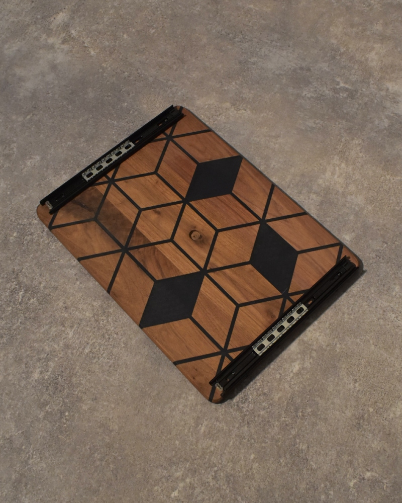 【訳あり傷あり32番】シェルコン50天板レール付き KATAMEN BLACK シェルフコンテナ 三脚天板 ウォールナット&レジン※生産予定未定