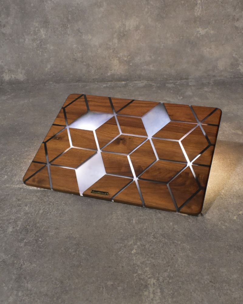 【訳あり傷あり32番】シェルコン50天板レール付き KATAMEN BLACK シェルフコンテナ 三脚天板 ウォールナット&レジン※生産予定未定