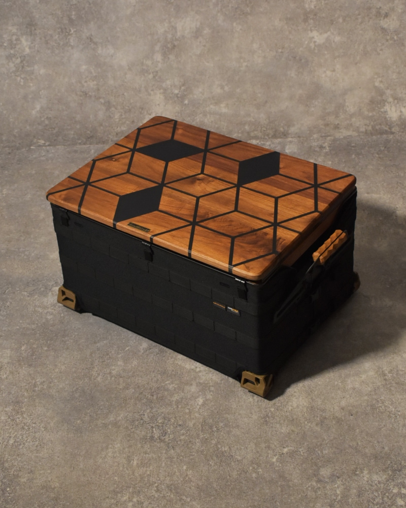 【訳あり傷あり32番】シェルコン50天板レール付き KATAMEN BLACK シェルフコンテナ 三脚天板 ウォールナット&レジン※生産予定未定