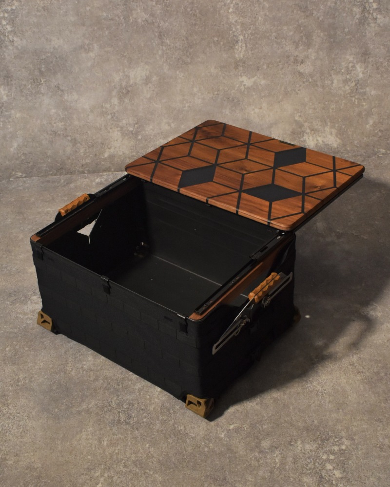 【訳あり傷あり32番】シェルコン50天板レール付き KATAMEN BLACK シェルフコンテナ 三脚天板 ウォールナット&レジン※生産予定未定