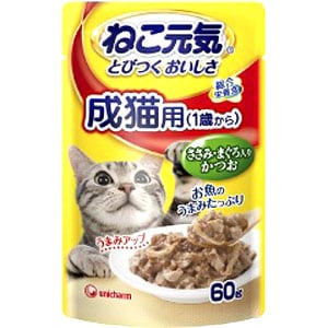 ねこ元気パウチ 成猫用 ささみ・まぐろ入りかつお 60g ユニチャーム