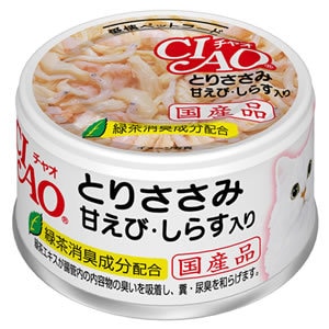 96缶 いなば CIAO チャオ 缶 猫 とりささみ 甘えび・しらす入り CIAO（チャオ缶） とりささみ＆甘えび・しらす入り(85g) いなばペット