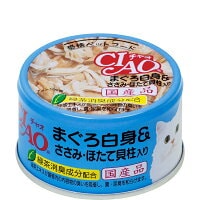 チャオ缶 ホワイティ まぐろ白身 ささみ・ほたて貝柱入り 85gいなば