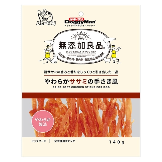 無添加良品 やわらかササミの手さき風 140g 4976555825251 ドギーマン