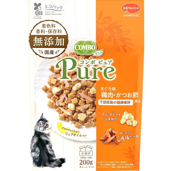 コンボ ピュア キャット まぐろ味・鶏肉・かつお節添え 200g(100g×2袋