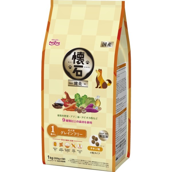 懐石 健美 グレインフリー 1歳から 1kg ペットライン 4902418005171