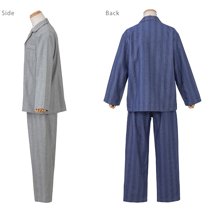 大きいサイズ Daks 中空糸 ネル シャドーストライプ 前開き 全開 メンズ パジャマ 2l 男性 上下セット ルームウェア ナイトウエア 部屋着 綿 コットン 冬 入院 テーマから探す こだわりの日本製 アムールパジャマ公式オンラインショップ