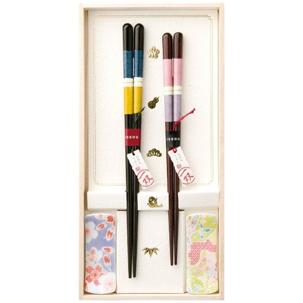 一双 百福桐箱 箸置付夫婦箸 有馬