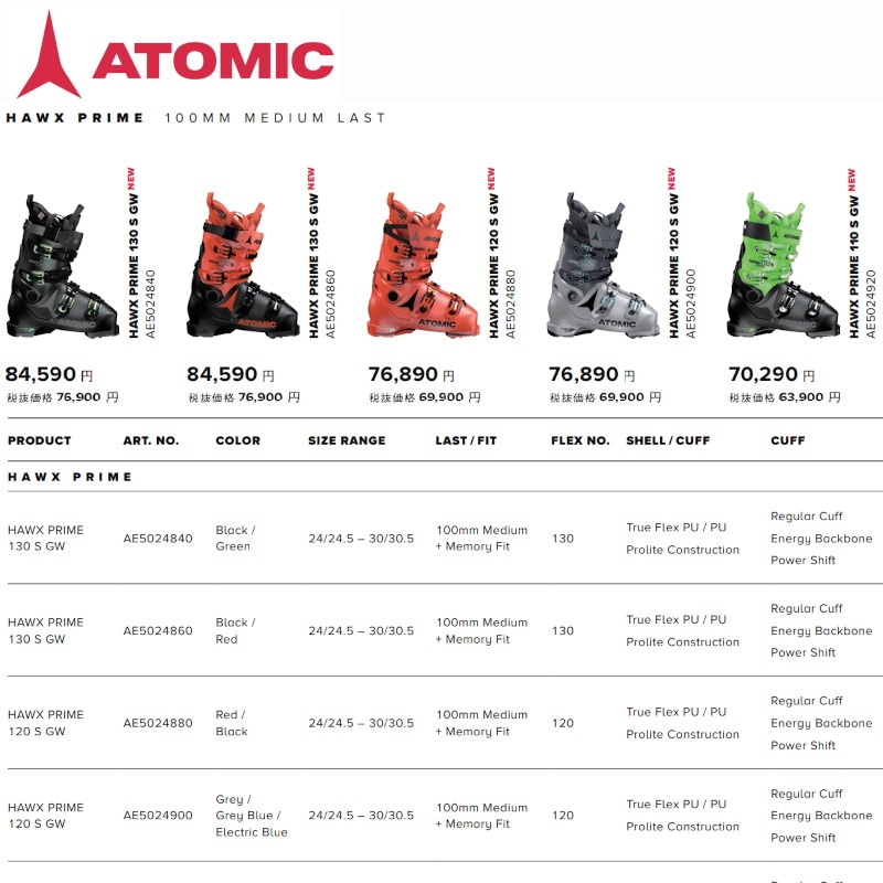 アトミック スキーブーツ 2022 ATOMIC HAWX PRIME 130 S GW