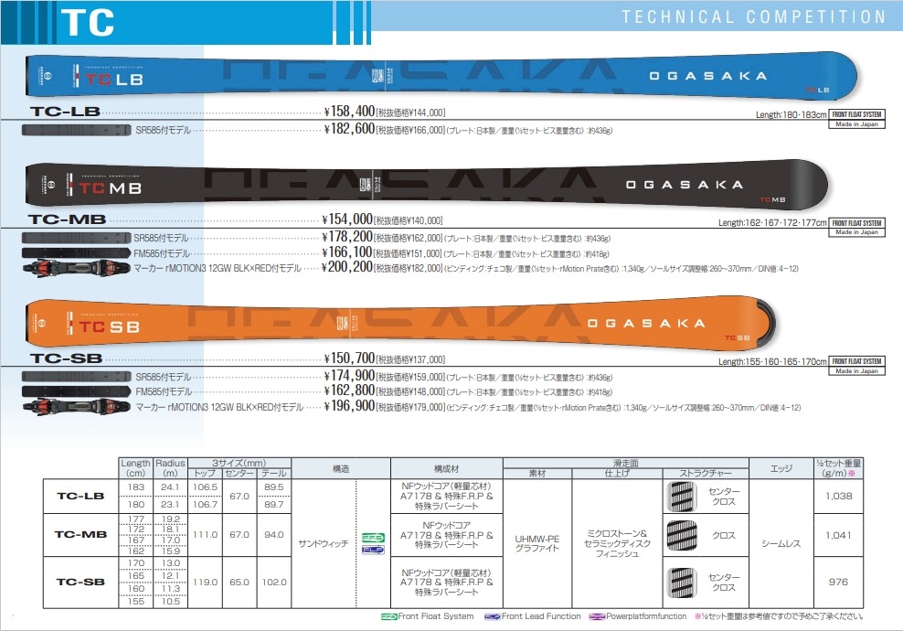 オガサカ スキー板 2024 OGASAKA TC-SB + SR585 板+プレート+マーカー