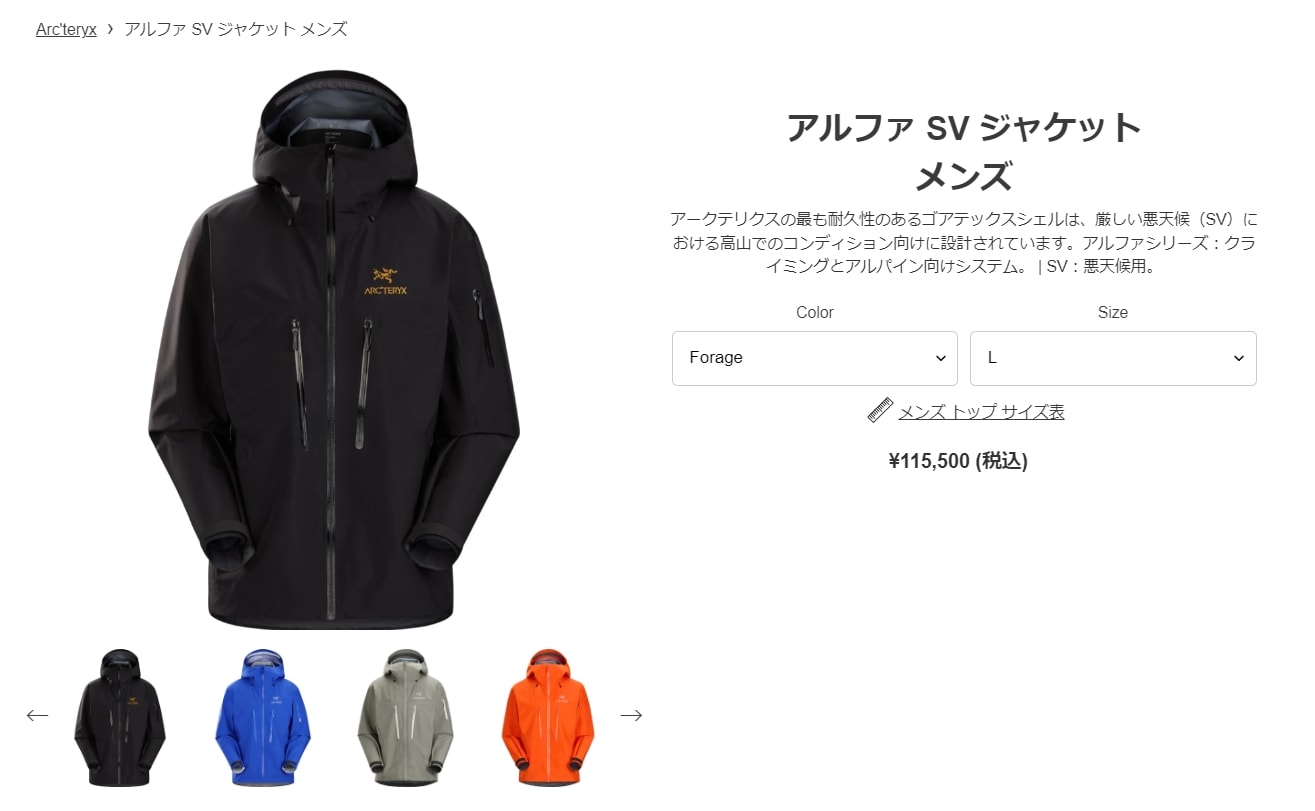 ☆極美品☆ARC'TERYX Alqha SV 24k Arc'teryx Alpha SV Jacket 24K Black メンズ - FW22 - JP