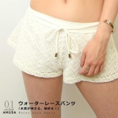 水陸両用 レースウォーターパンツ レディース ショートパンツ 体型カバー 女性用 水着 レイヤード 大人かわいい 大人可愛い リゾート シンプル コーデ カジュアル レトロ サウナ用水着|レディースラ