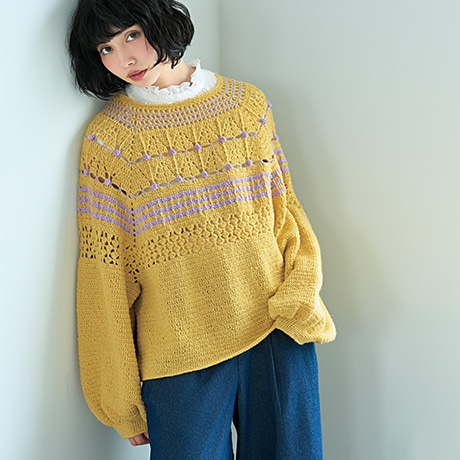 7月号 556-008 かぎ針編みのラグランプルオーバー - ハマナカ商店