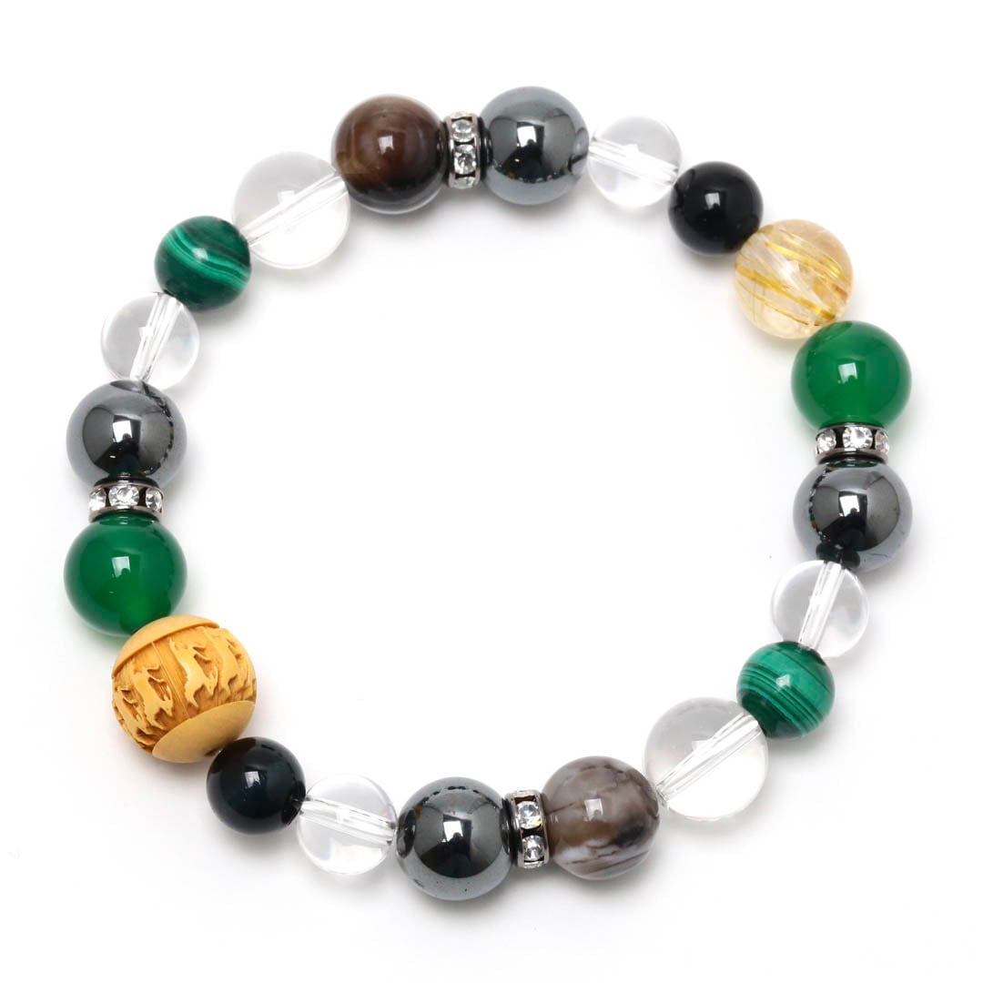 限定1本】柘植ビーズ ゴムブレスレット 九頭馬