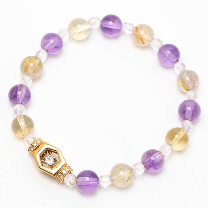 新作♡宝石質アメジスト六芒星×エレスチャルアメジスト×高✩レピドライト× 限定4石】アメジストエレスチャル HC 13ミリ ビーズ