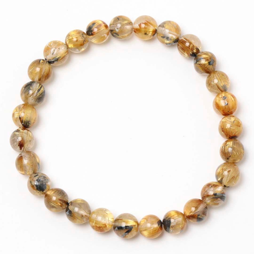 ヘマタイトwithゴールデンルチルクォーツ 6ミリブレスレット