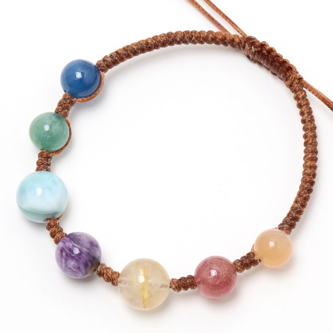 七色玉編みブレスレット_安らぎ・金運