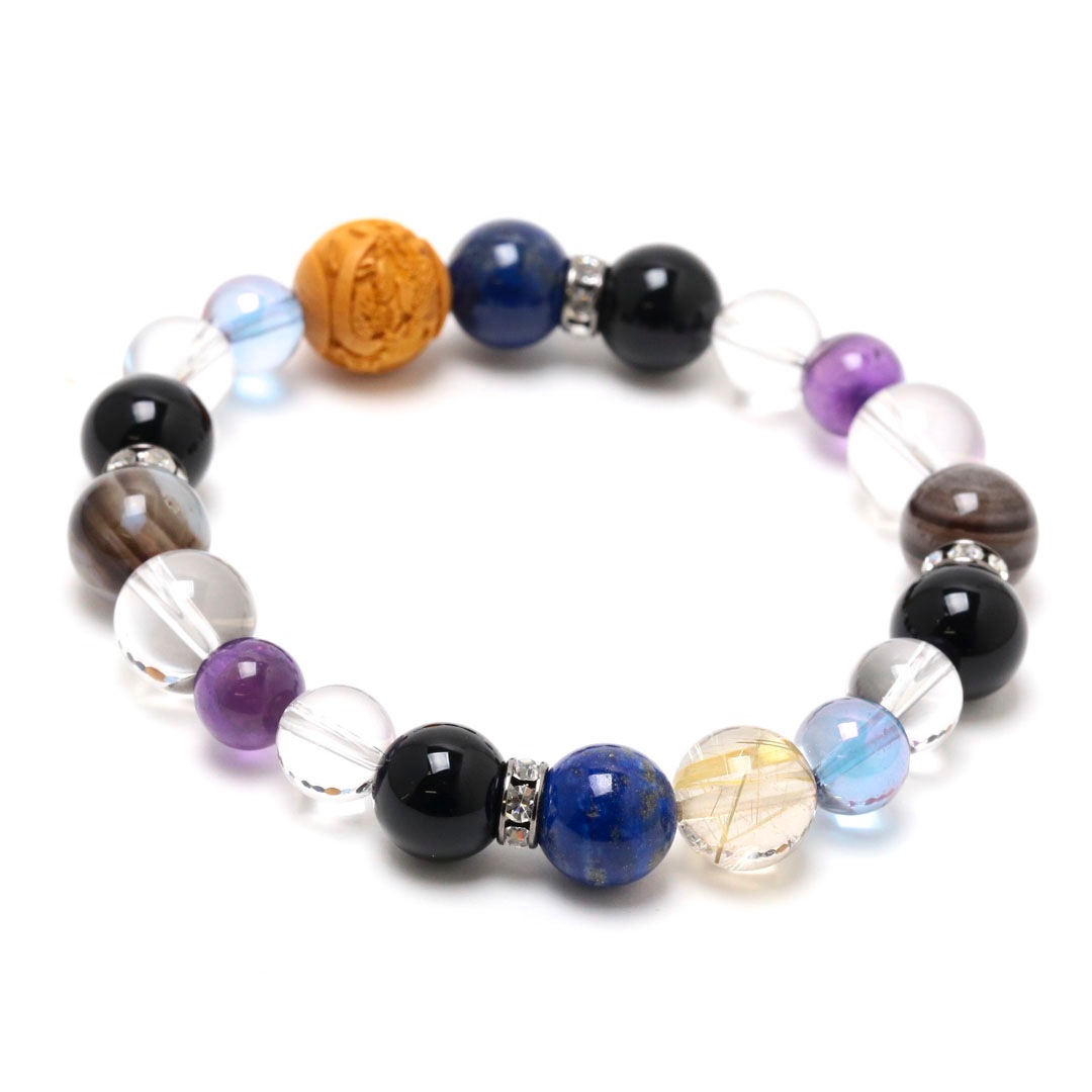 【❣️蘭❣️】ルビー翡翠のゴムブレスレット 限定1本】柘植ビーズ ゴムブレスレット 風神雷神