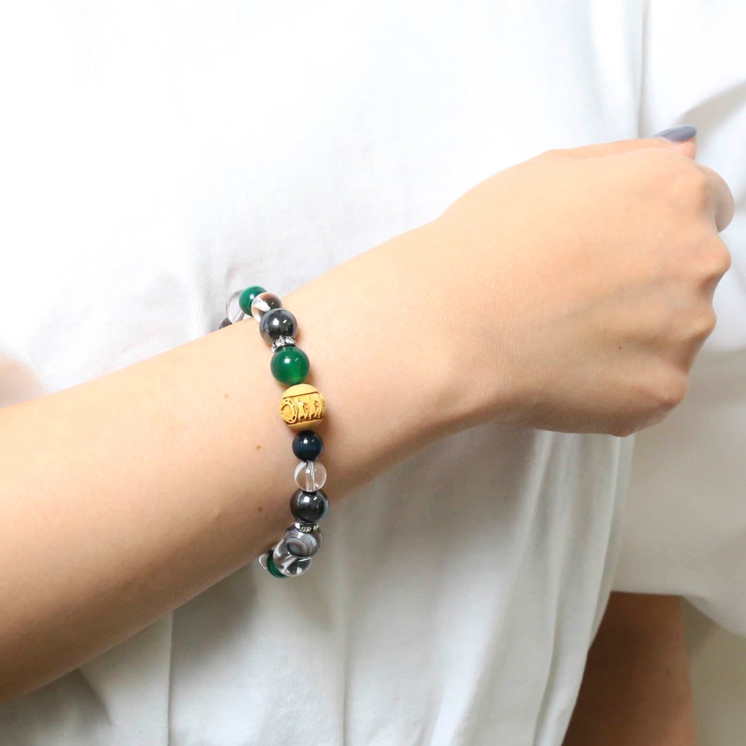 限定1本】柘植ビーズ ゴムブレスレット 九頭馬