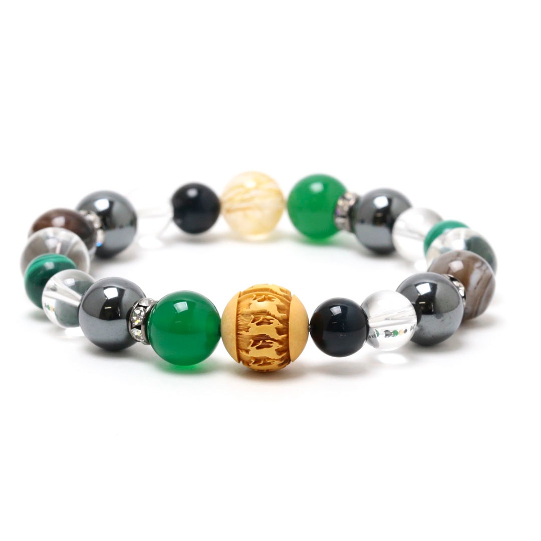 限定1本】柘植ビーズ ゴムブレスレット 九頭馬