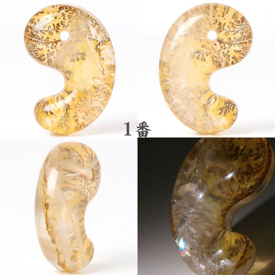 超レアー　国石　双体子持ち勾玉(販済) 虹入りデンドリチッククォーツHC 出雲型勾玉 30ミリ