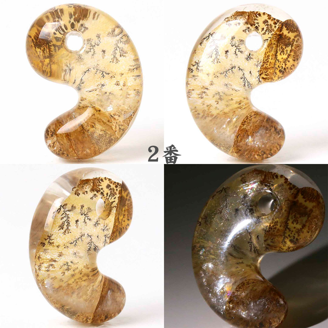 超レアー　国石　双体子持ち勾玉(販済) 虹入りデンドリチッククォーツHC 出雲型勾玉 20ミリ