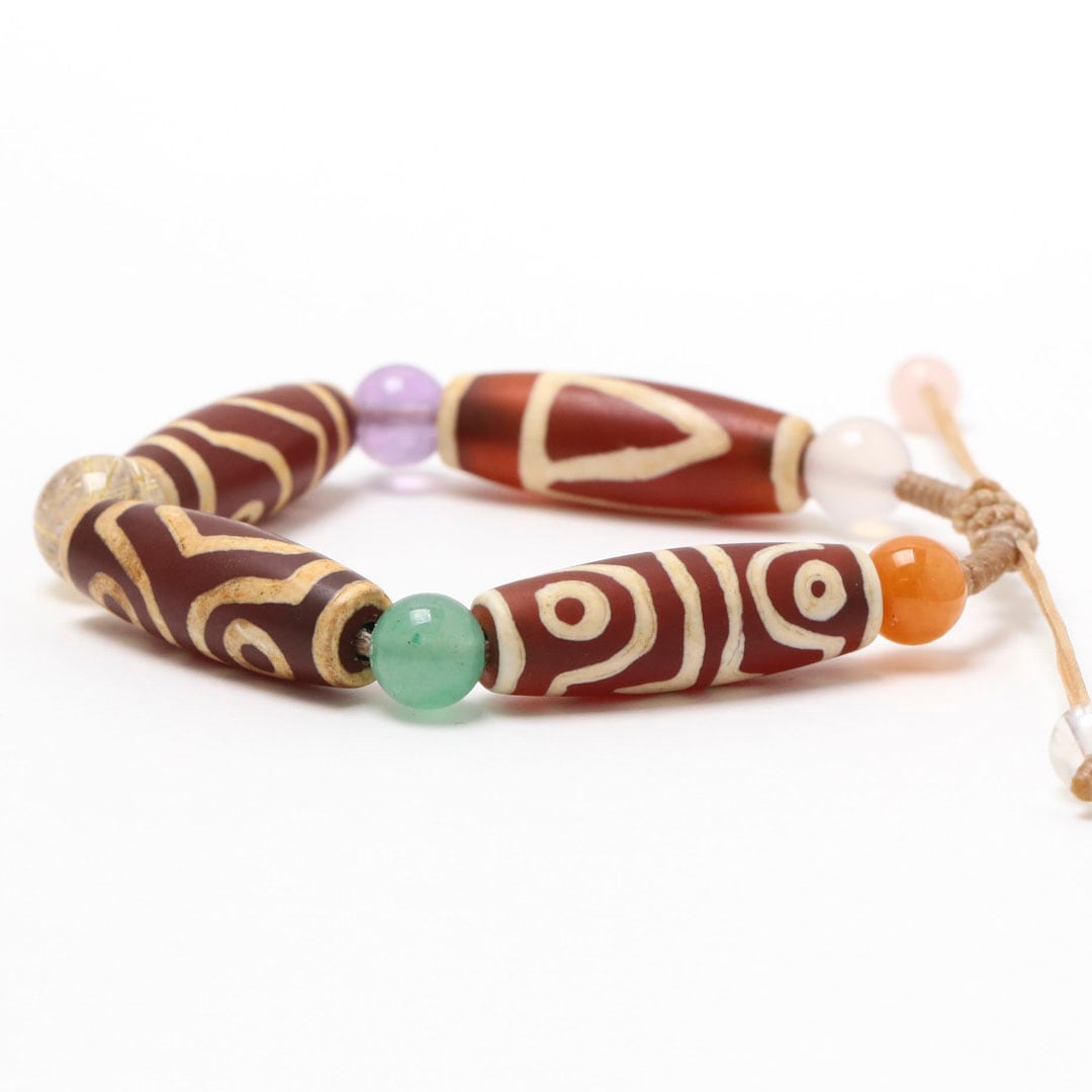 七色玉趣天珠編みブレスレット_幸福・繁栄・長寿