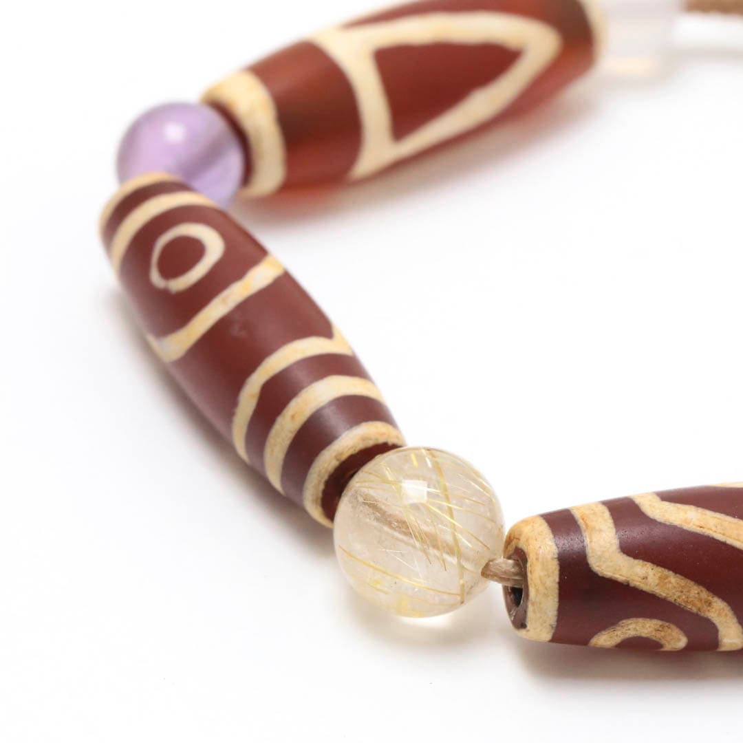 七色玉趣天珠編みブレスレット_幸福・繁栄・長寿