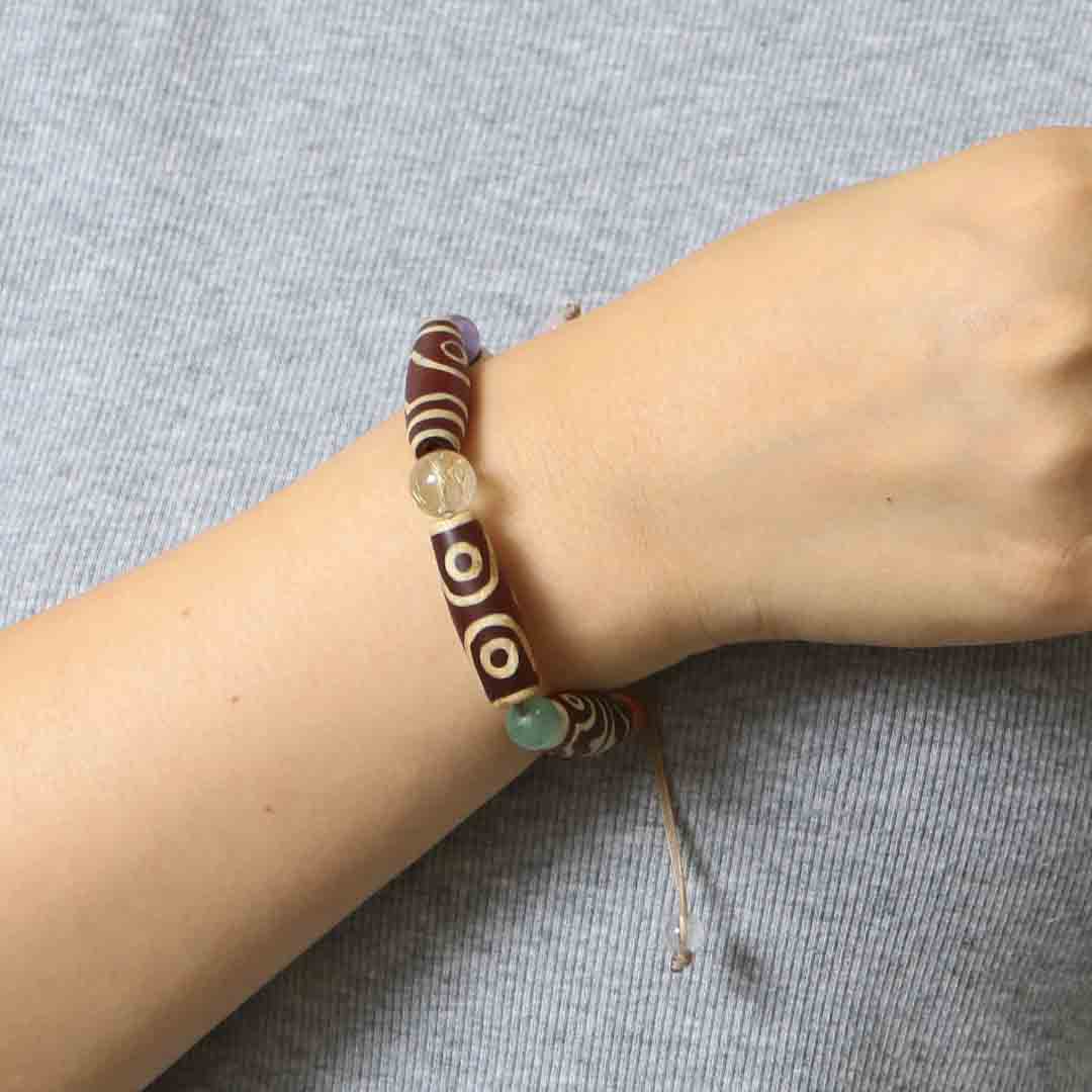 七色玉趣天珠編みブレスレット_幸福・繁栄・長寿