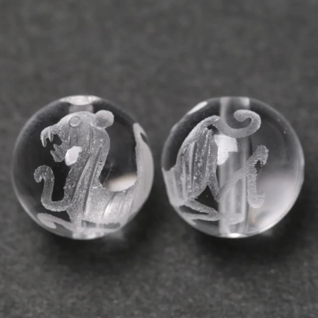 水晶　四神　白虎 四神彫り 白虎 水晶 10ミリ ビーズ