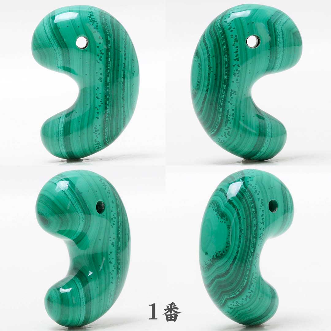 数量限定】マラカイト (水玉タイプ) 出雲型勾玉 30ミリ