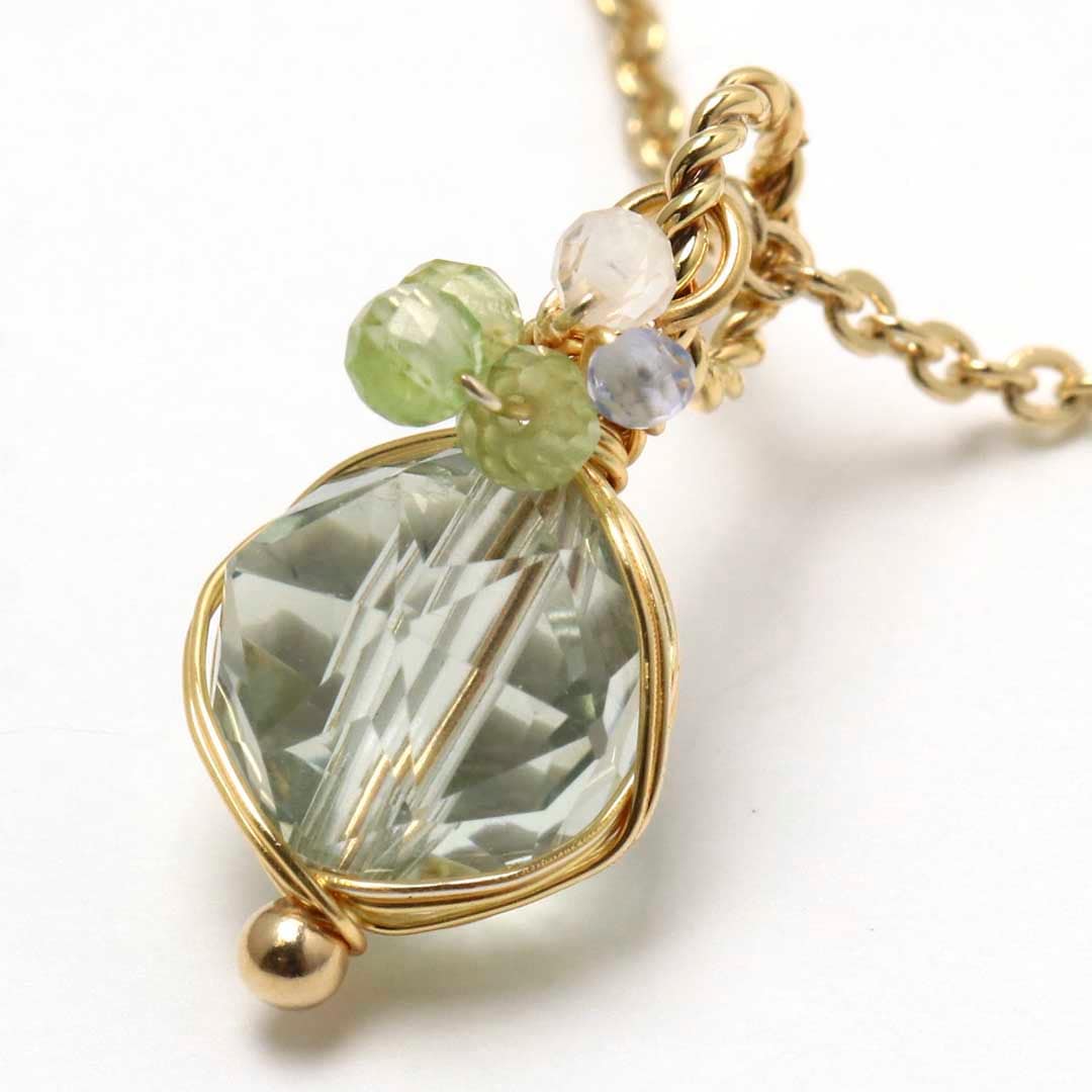 出雲巻ひとつむぎ】スターカットネックレス グリーンアメジスト ゴールド