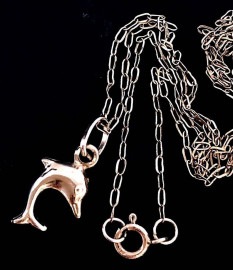 英国ビンテージ ９K 375 9CT GOLD イエローゴールド チェーン ネックレス ドルフィン/イルカ チャーム/ペンダント 0.6g 41cm アンティークジュエリー ビンテージジュエリー ビン